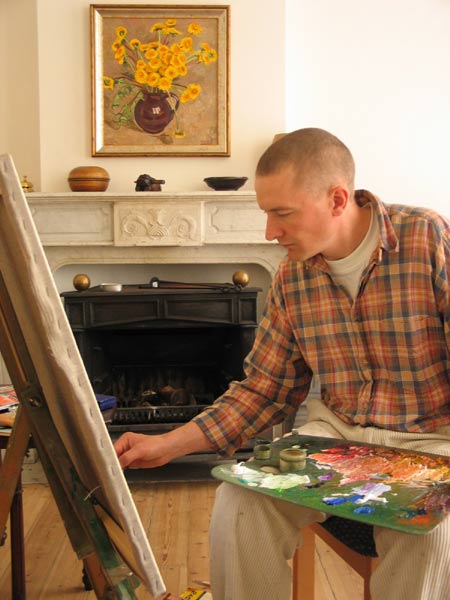 painting still life with dandelions